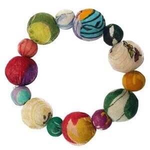Fair Trade Betty Bauble Bead Bracelet Upcycled Kantha Fabric Boho Handmade